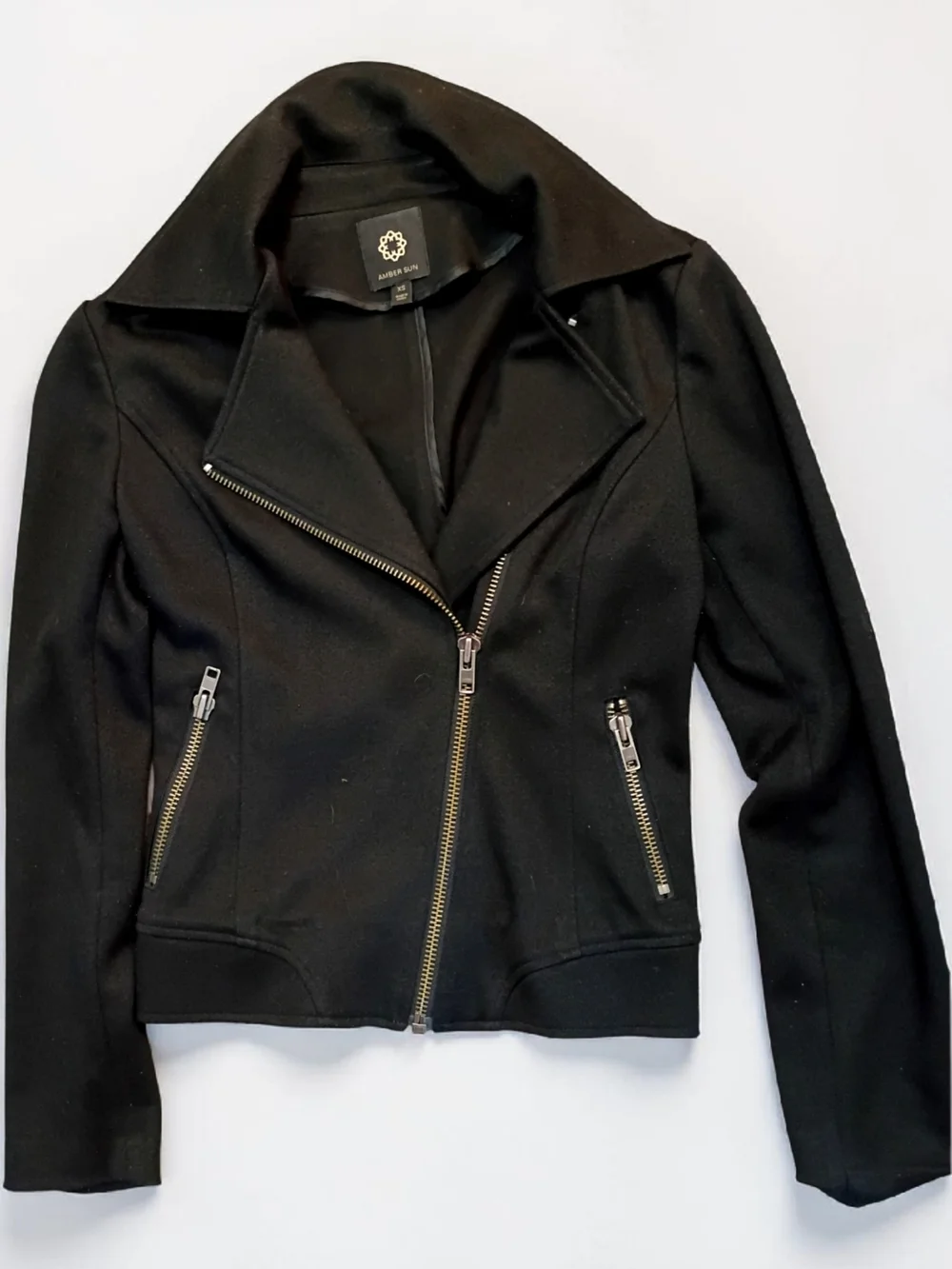 Black Asymmetrical Zip Moto Biker Babe Cropped Jacket