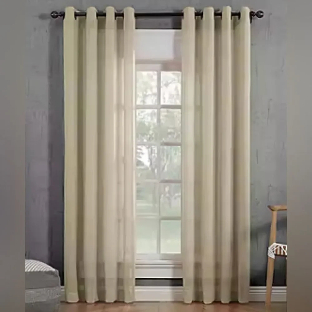 Archaeo Slub Textured Linen Blend Sheer Grommet Top Curtain Panel Pair