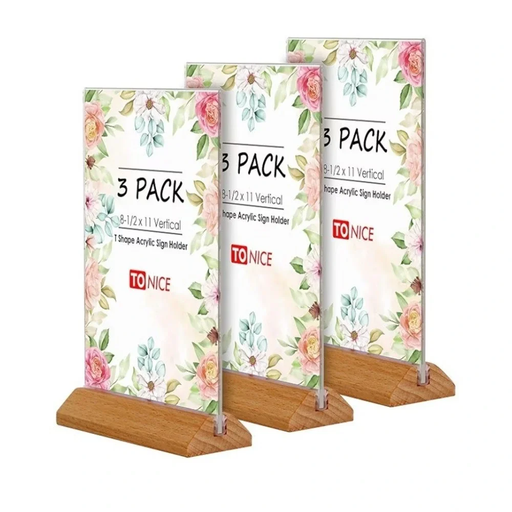 Acrylic Sign Holder with wood base 8.5in x 11in Pack of 3