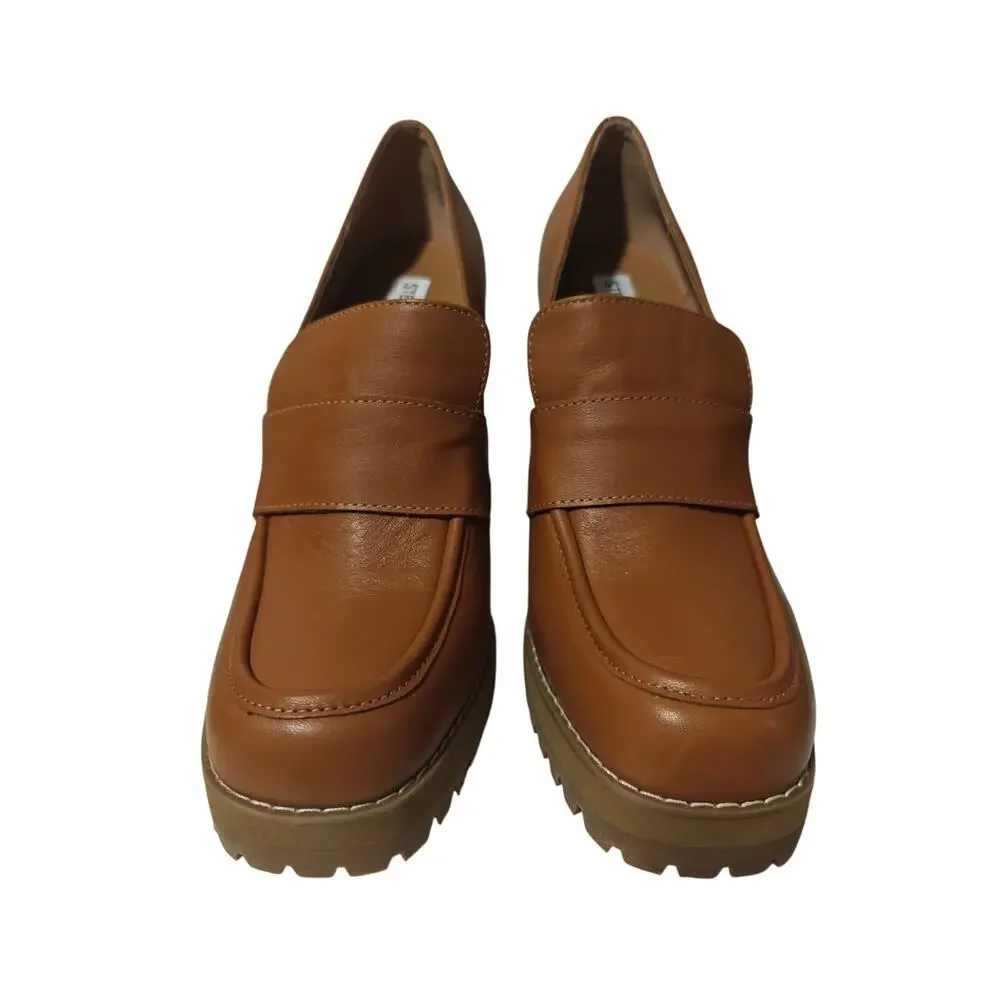 Brown Steve Madden Leather Platform Loafers sz 9.5