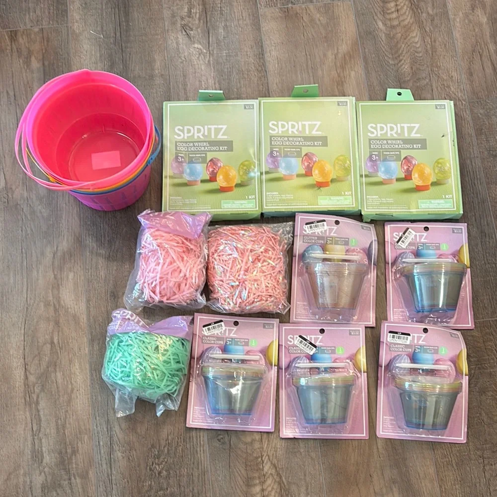 Spritz Pink and Green Easter Party Supplies Egg Dying‎ Kits Easter Baskets Grass