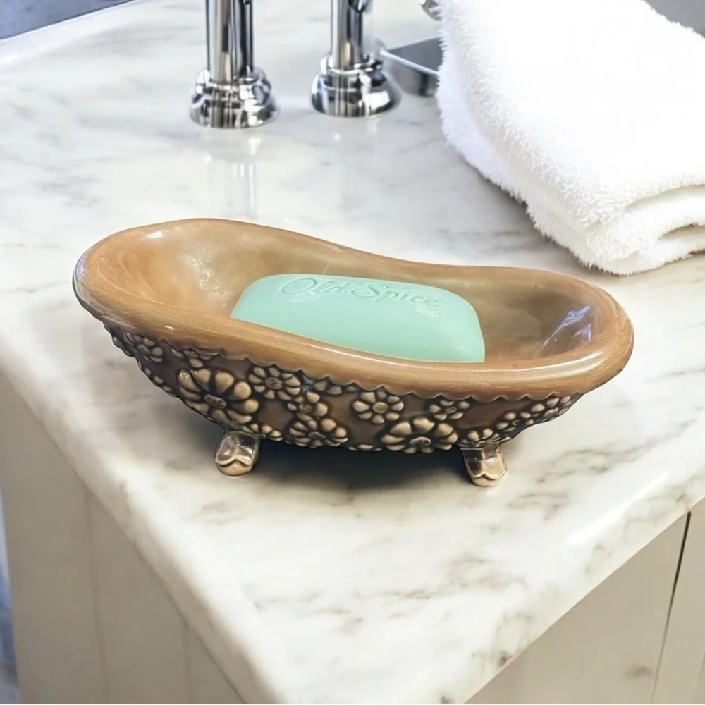 Vintage Arnel 1975 Bathtub Soap Dish Brown, Flowers Design Groovy Retro