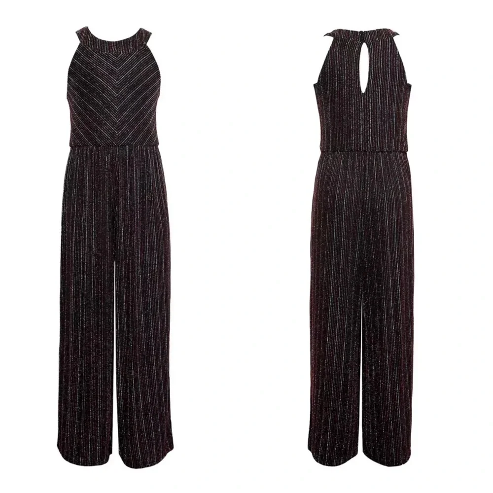 Knitworks Rainbow Shimmer Stripe Halter Neck Keyhole Detail Jumpsuit Girls 14