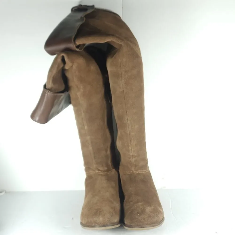 Rag & Co Women’s US 8,5? Brown Suede Side Zip Lace Over The Knee Riding Boots