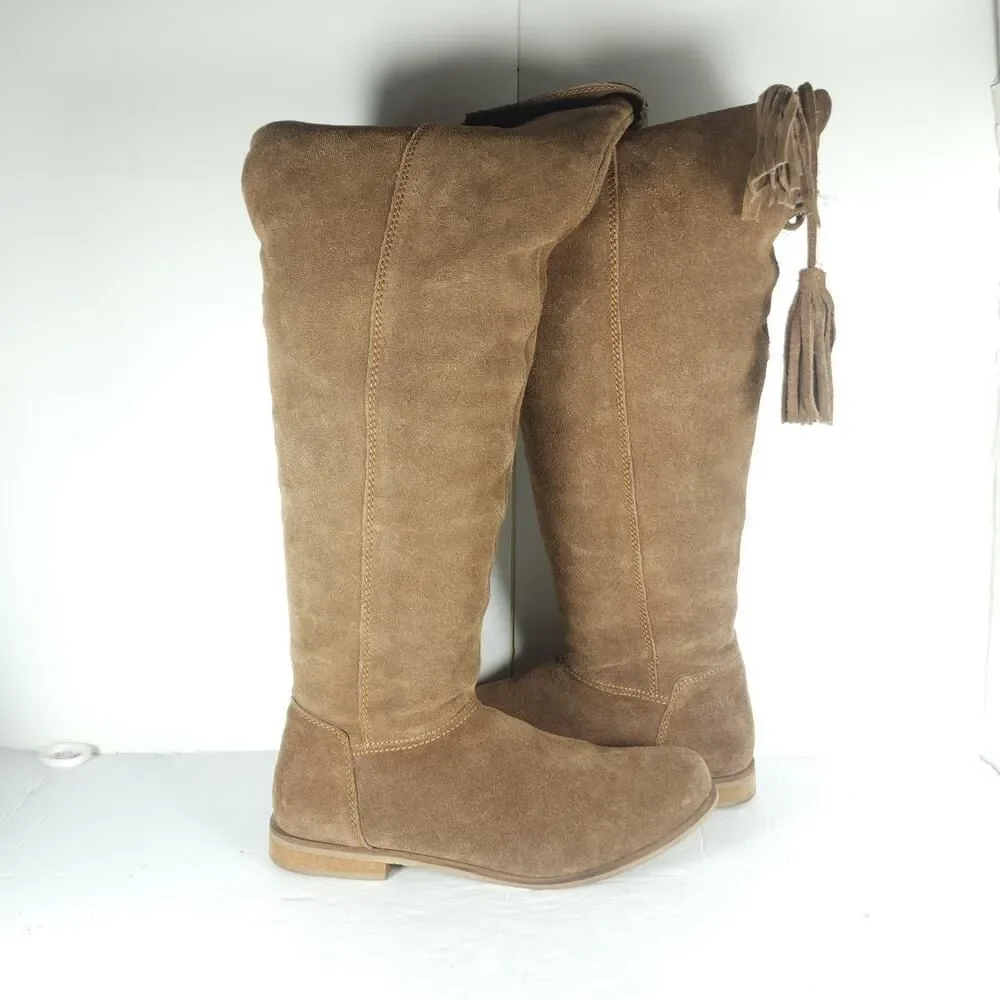 Rag & Co Women’s US 8,5? Brown Suede Side Zip Lace Over The Knee Riding Boots