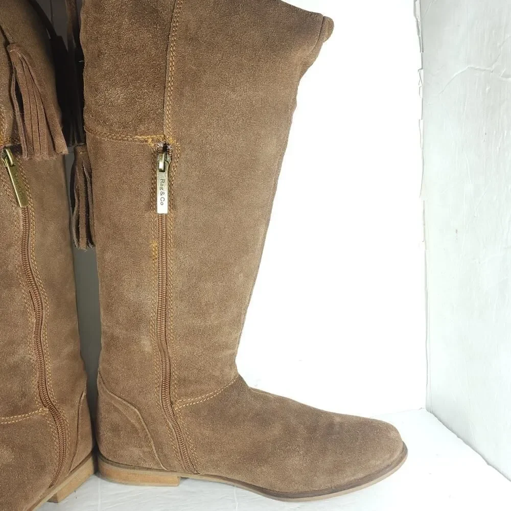 Rag & Co Women’s US 8,5? Brown Suede Side Zip Lace Over The Knee Riding Boots
