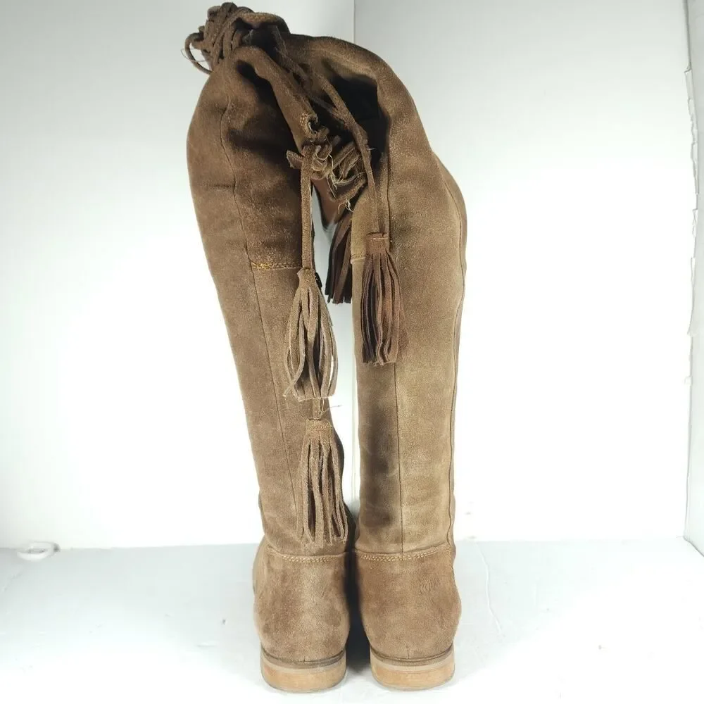 Rag & Co Women’s US 8,5? Brown Suede Side Zip Lace Over The Knee Riding Boots