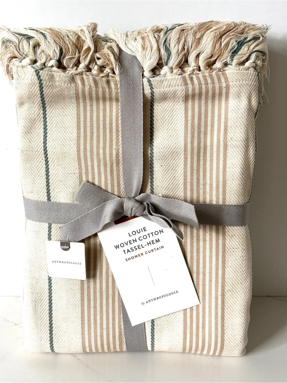 NEW Anthropologie Louie Shower Curtain Cotton Linen Tassel Hem 72” NWT Cream
