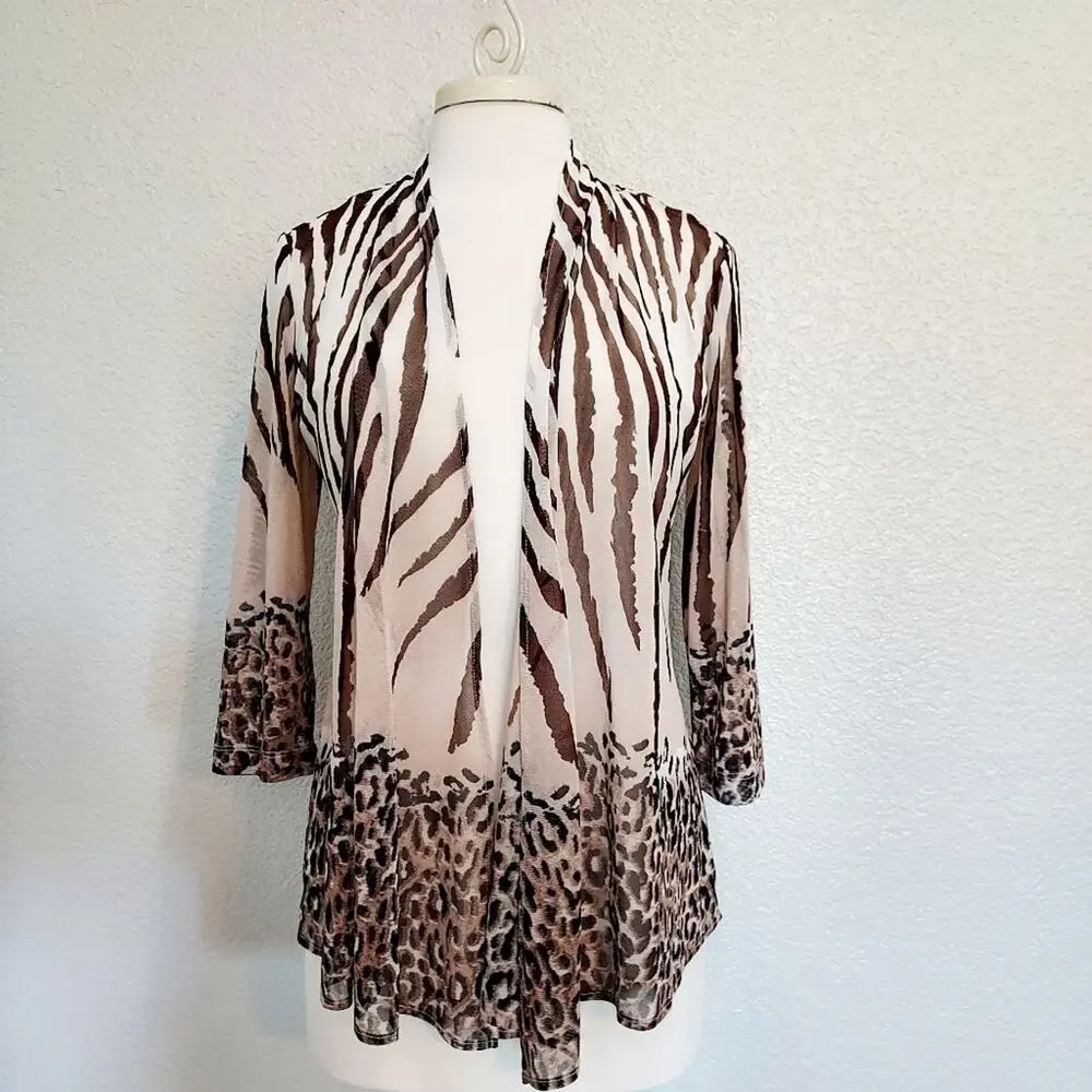 Easywear By Chico's Animal Print Mesh Open Cardigan Size 0
