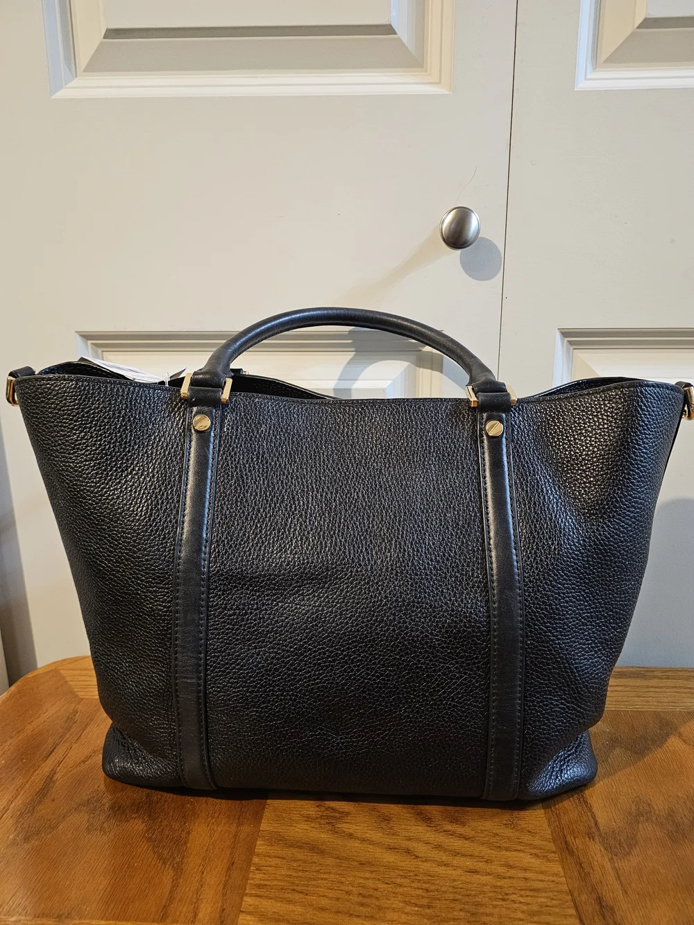 Michael Kors Black Pebbled Leather Tote with Gold MK Charm NWT
