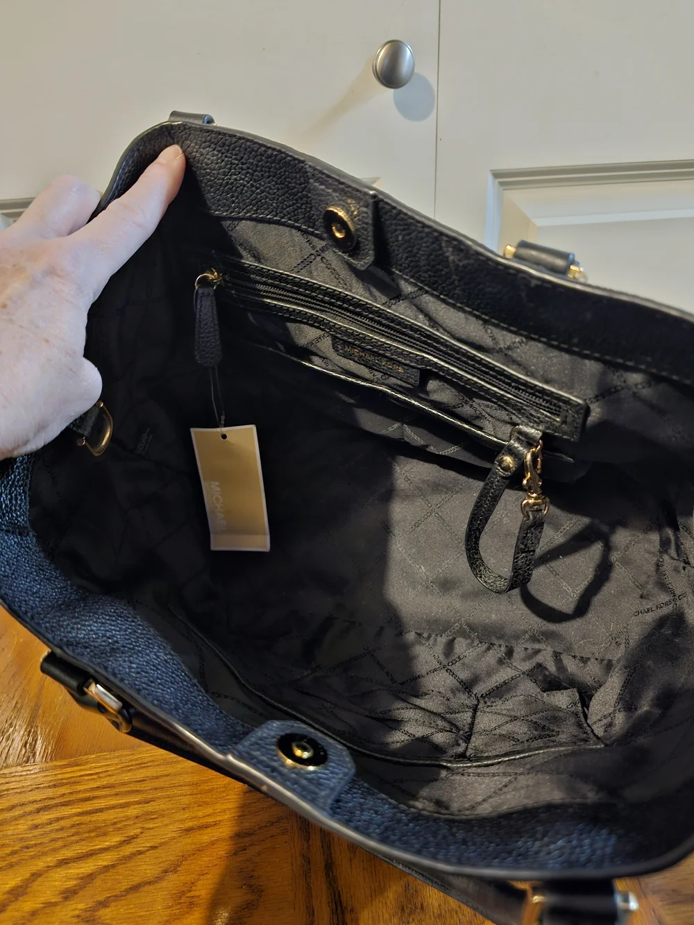 Michael Kors Black Pebbled Leather Tote with Gold MK Charm NWT