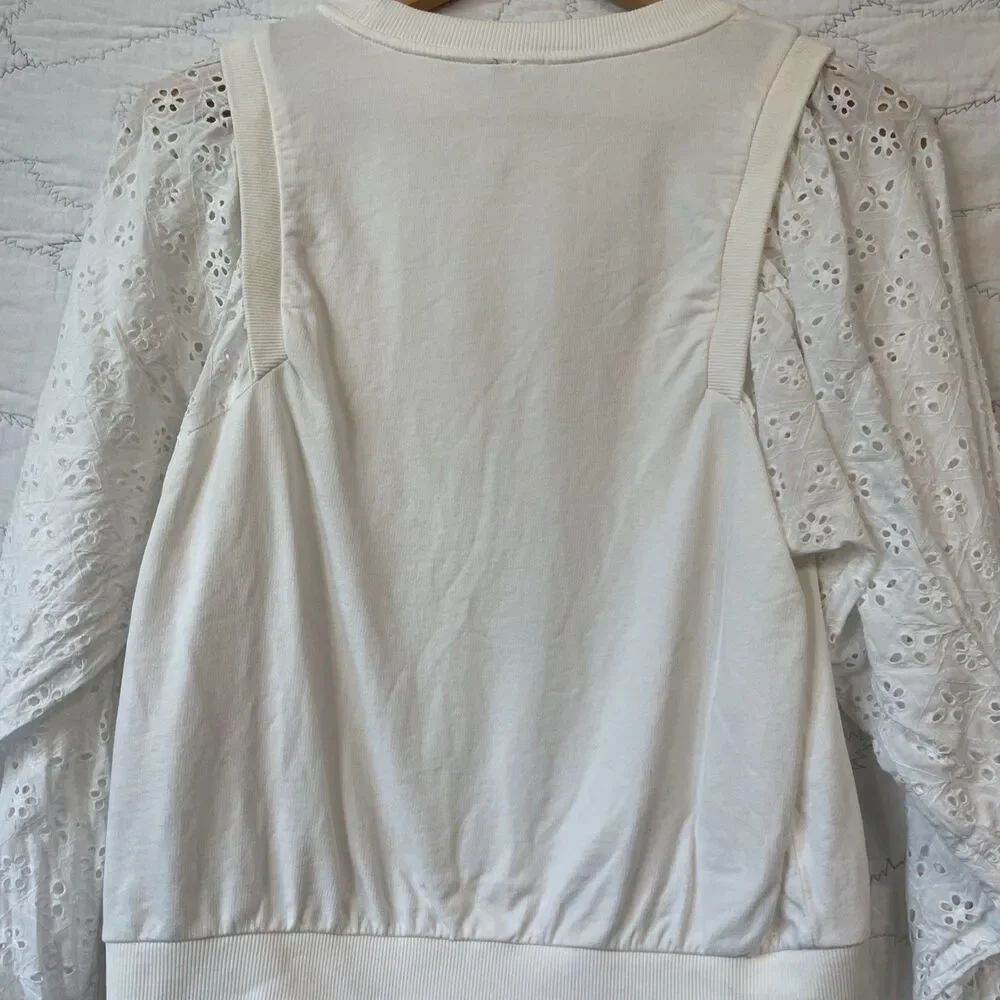 Anthropologie Cream Cotton Crochet Blouse SZ S