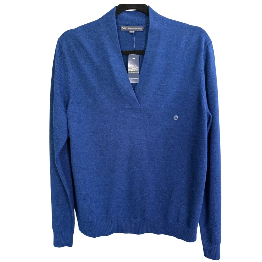 NWT Brook Brothers‎ Merino Wool Sweater Mens XL Blue Preppy Grandpa Ivy League