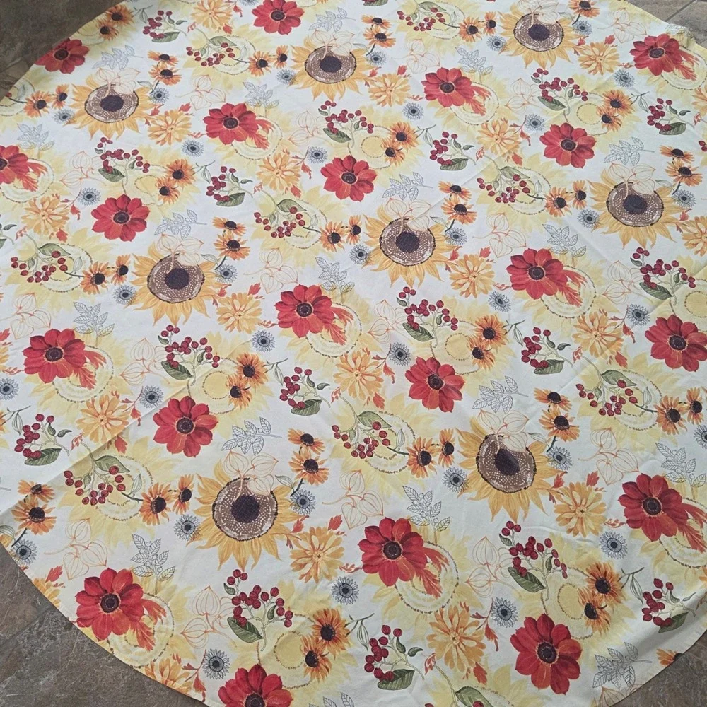 Sunflower Floral Print Round Tablecloth Autumn‎ Harvest Fall Decor