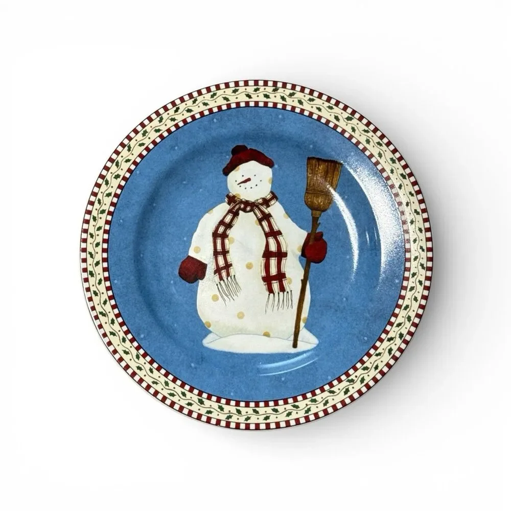 Vintage Debbie Mumm Sakura Snowmen Coffee Mug And Salad Plate Set