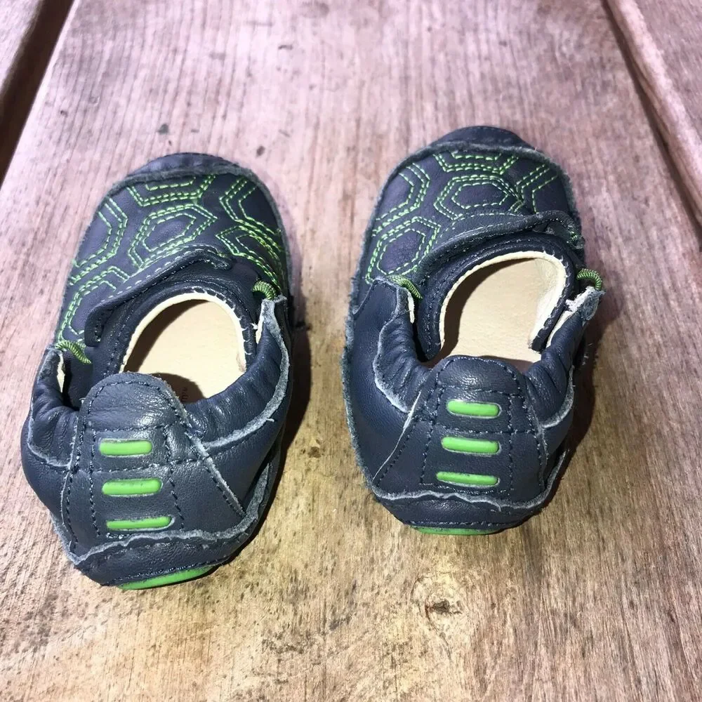 Stride Rite Boys Girls Shoes‎ 2M 2 M Lil Chuckle Navy Blue Green Turtle LeatherD