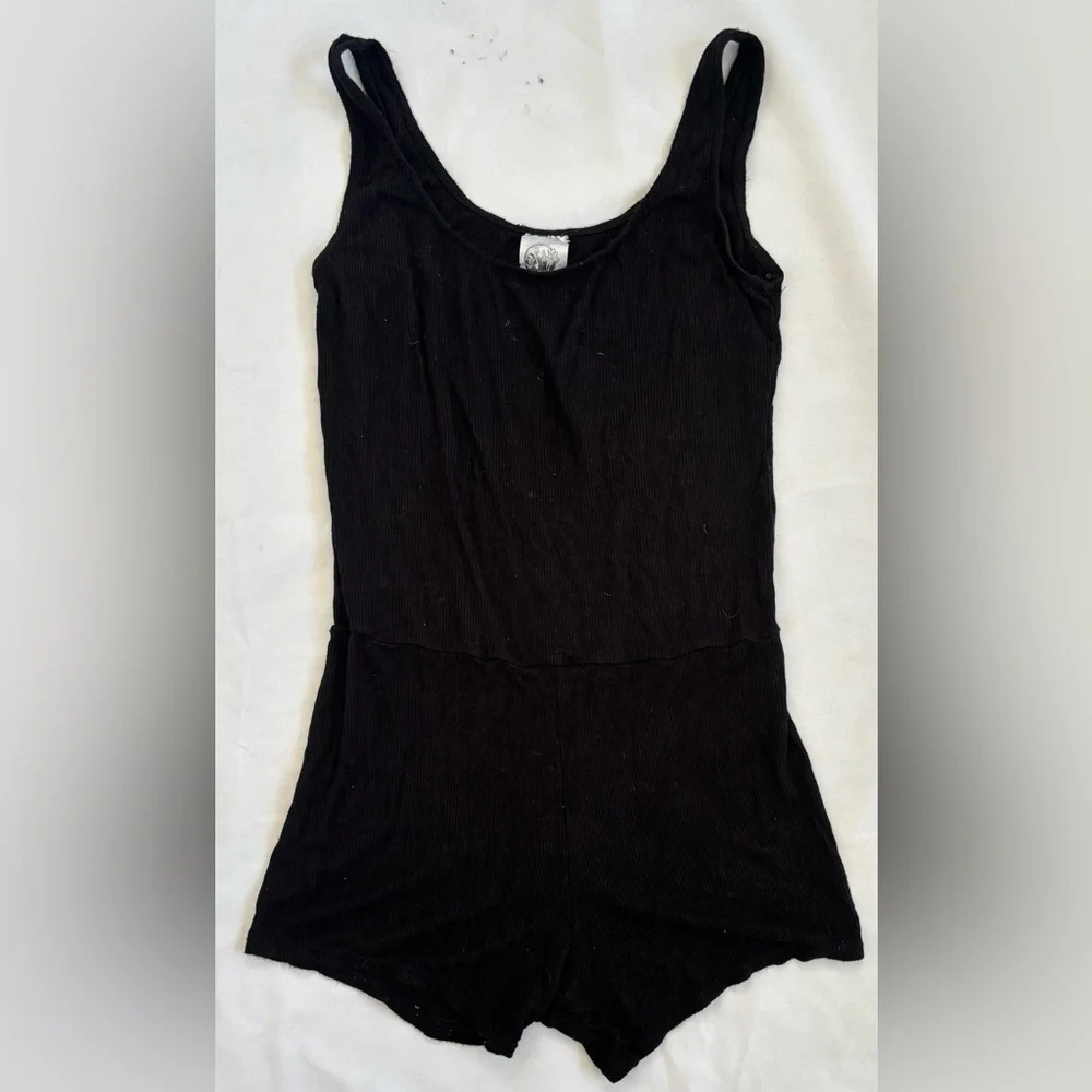 Women’s Ribbed Boyshort Bodysuit in Classic Black Sz M