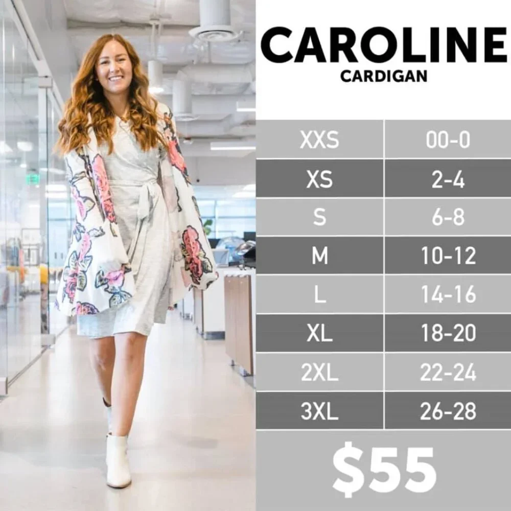 NEW L LuLaRoe Caroline Long Sleeve Swing Cardigan Sweater Black Tan Floral Open