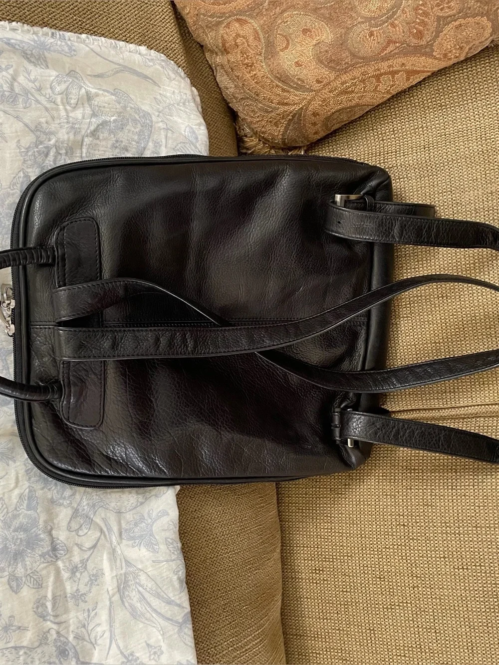 Vintage Black pebbled leather backpack purse