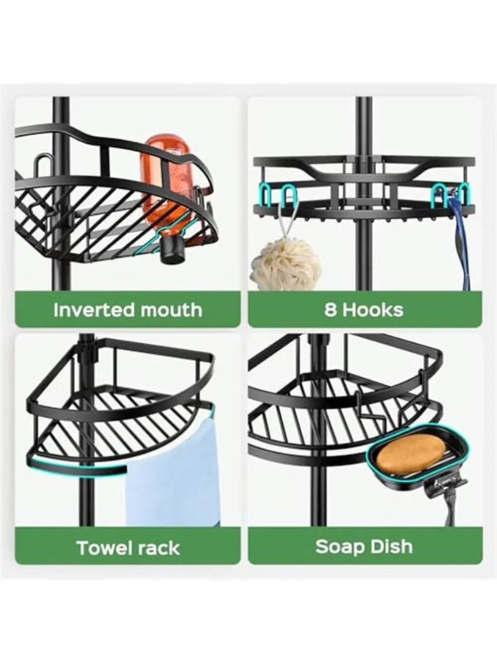Shower Caddy Corner Tension Pole Organizer Bathroom Storage 4 Tier Rust Proof
