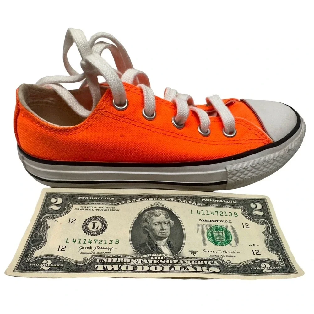 Rare! CONVERSE ALL STAR~Bright NEON Orange & White‎ / Size: 12 Youth
