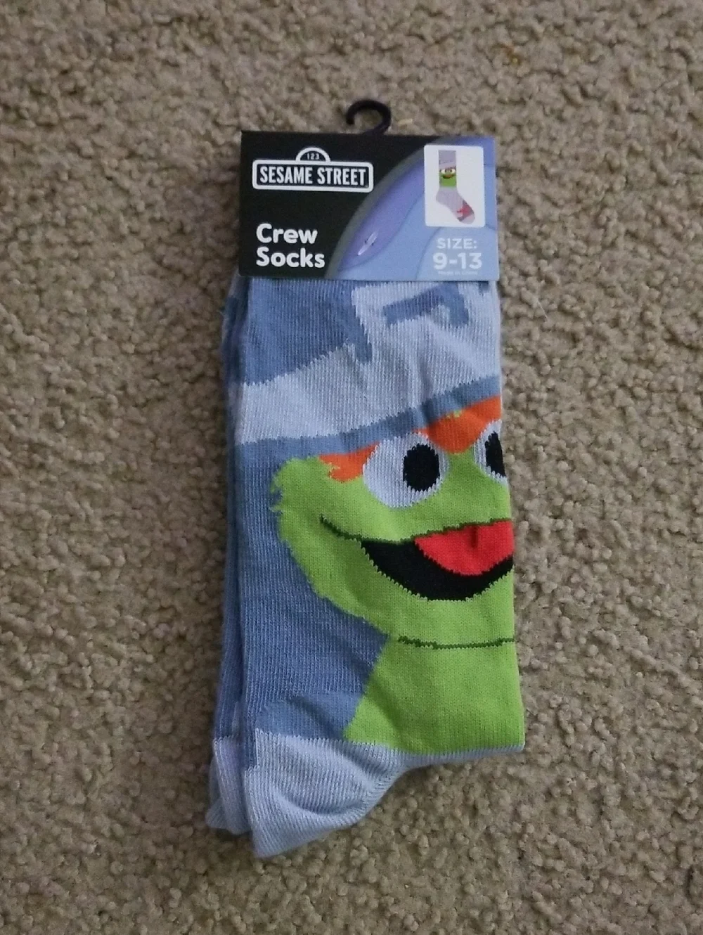 Sesame Street Oscar the Grouch Crew Socks - Light Blue, Green & Orange