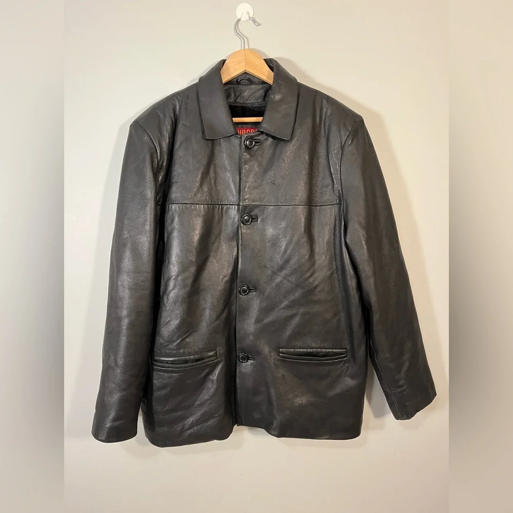 Hudson Outerwear Black Leather Fur Lined Men's Coat Size Large