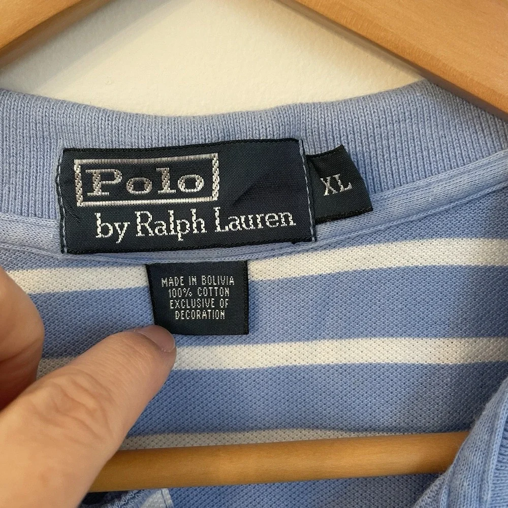 Polo Ralph Lauren Shirt XL Blue White Striped Orange‎ Pony Preppy Cotton Mens XL