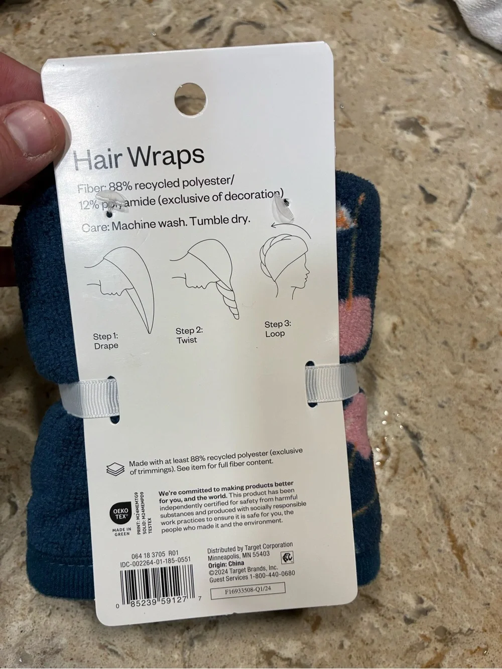 Target Hair Wraps - Navy with Pink & Orange Dots