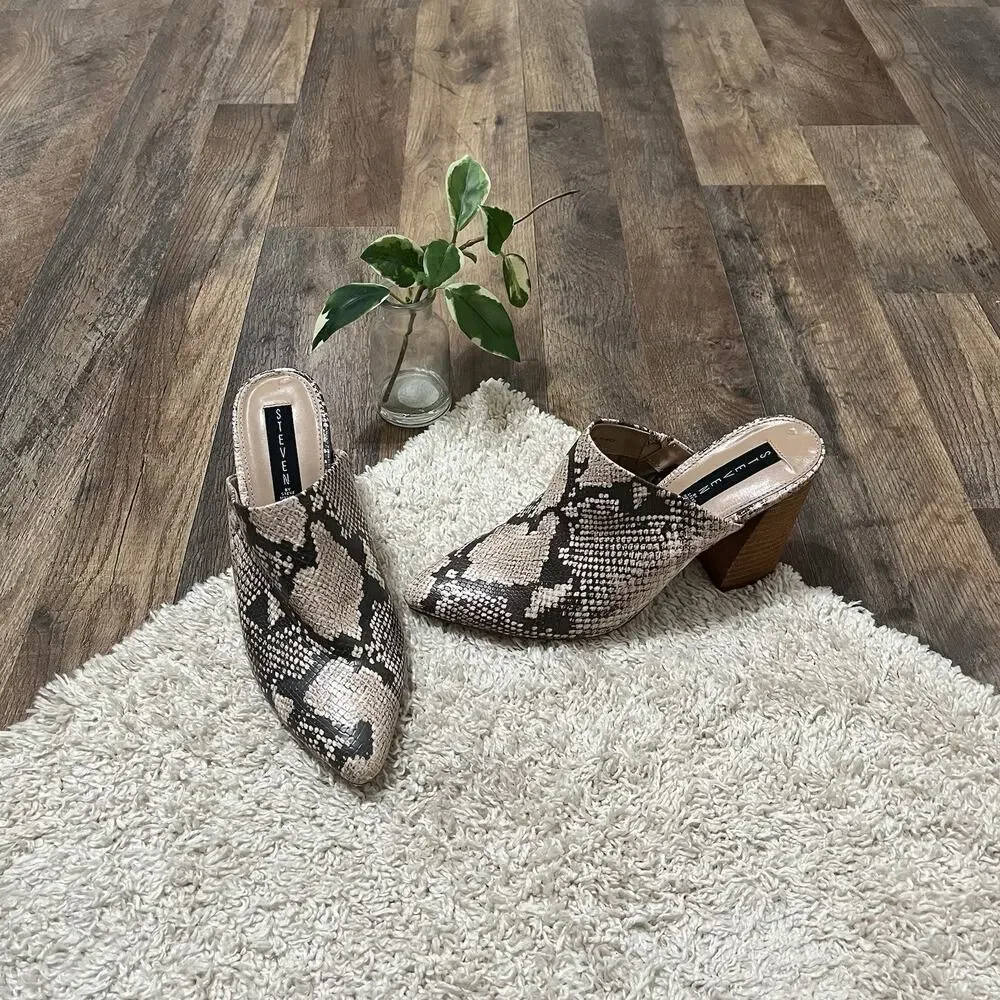 Steven Steve Madden Bold Snakeskin Print Faux Leather Nellie Slip-On Heel Mules