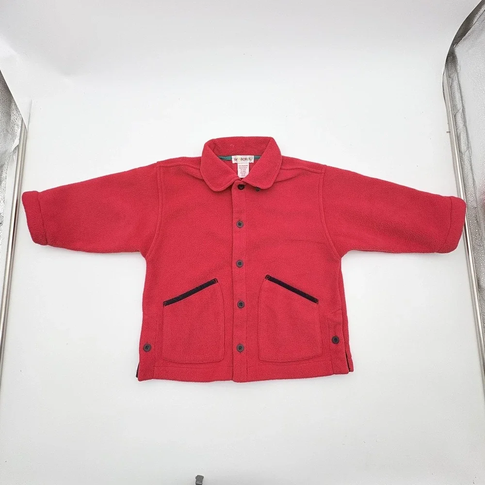 Gymboree Shirt Jacket Kids Medium Red Fleece Button Front Collared Pockets‎