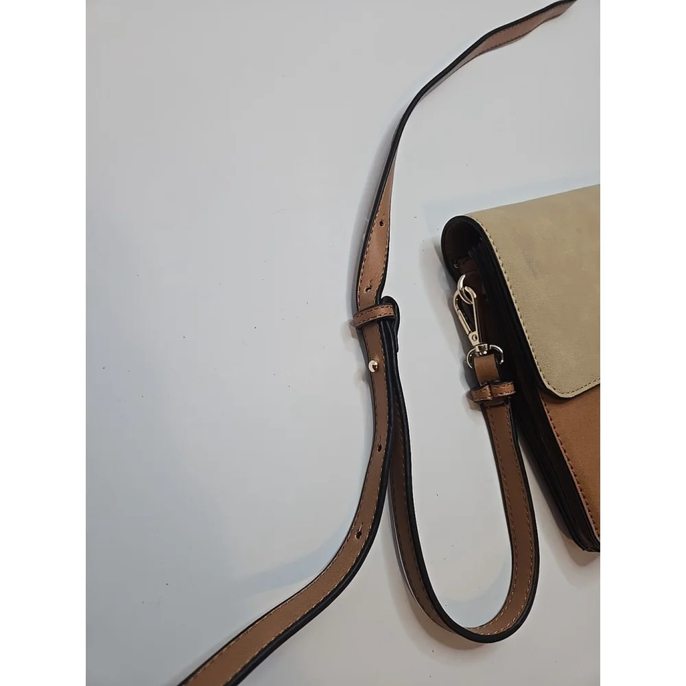 Chelsea28 Vegan Leather Color Block Brown Crossbody Purse Bag