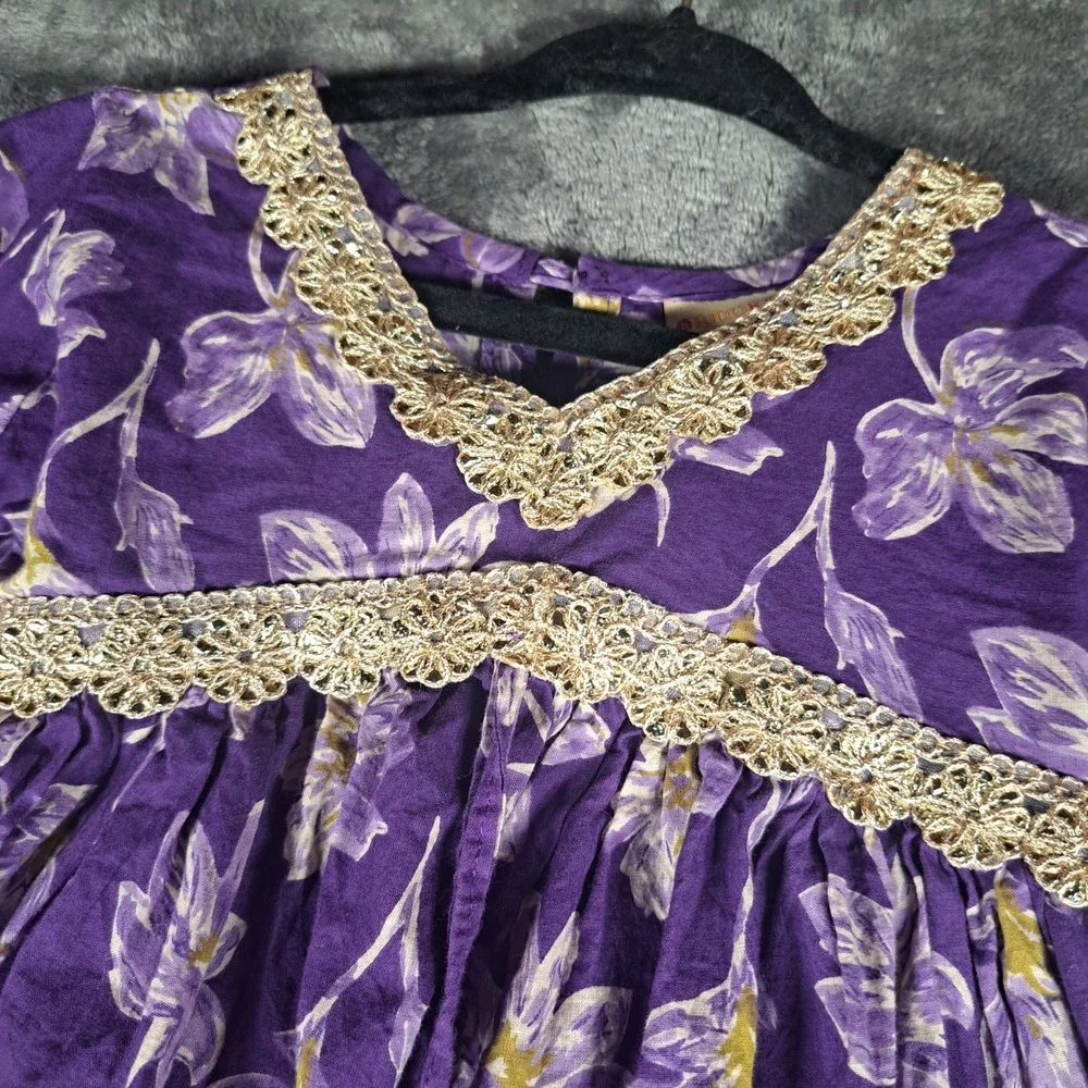RidoKidz Purple Floral Alia Cut Kurti Top Indian Ethnic Cotton Dress Beaded