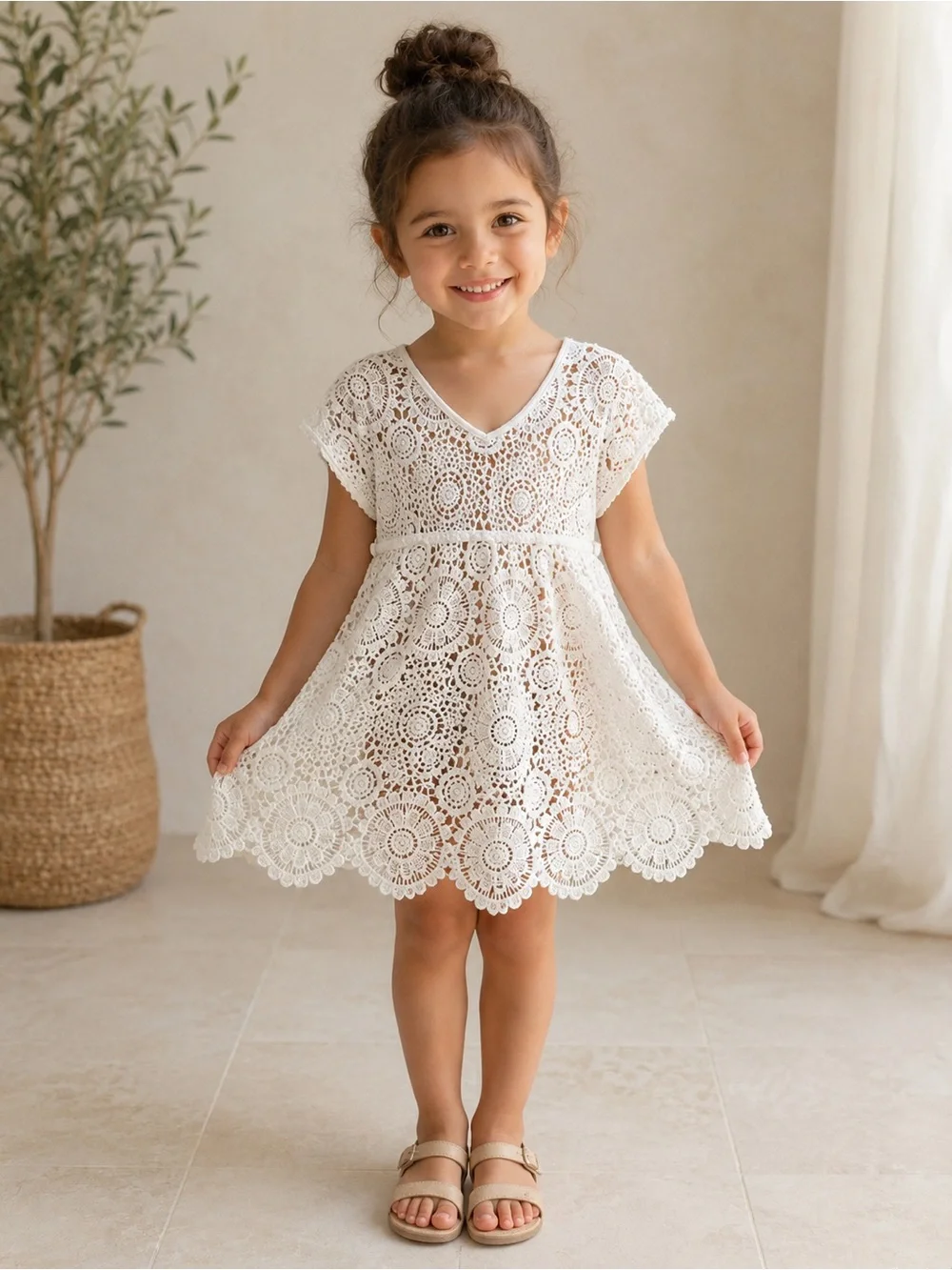 New Girl Shade Critter White Crotchet Lace Kaftan Bathing Suit Coverup 3