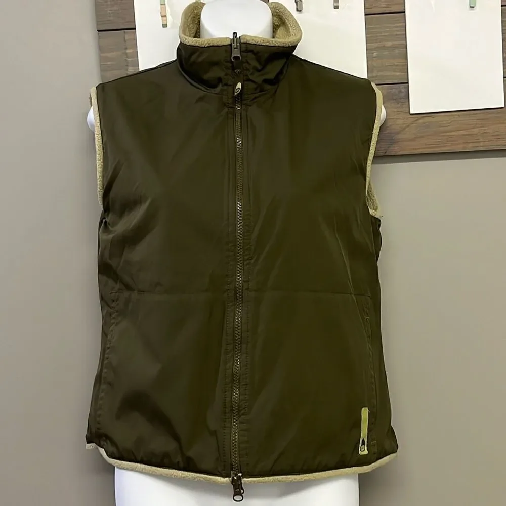 Nike Reversible Olive Tan Two Fabric Mock Neck Two Way Full Zip Up Vest- Small