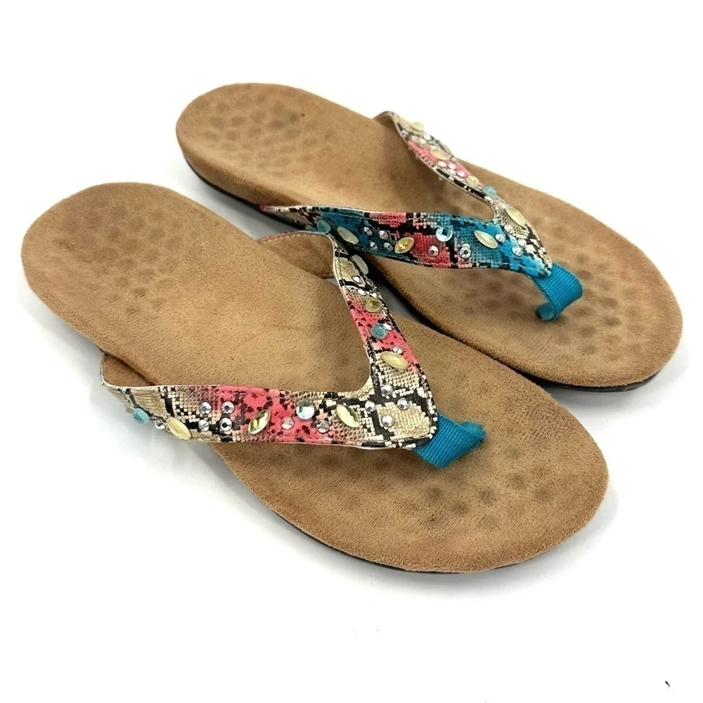 Vionic Lucia Sandals Womens 7 Orthaheel Colorful Snake Print Comfort Shoes Boho