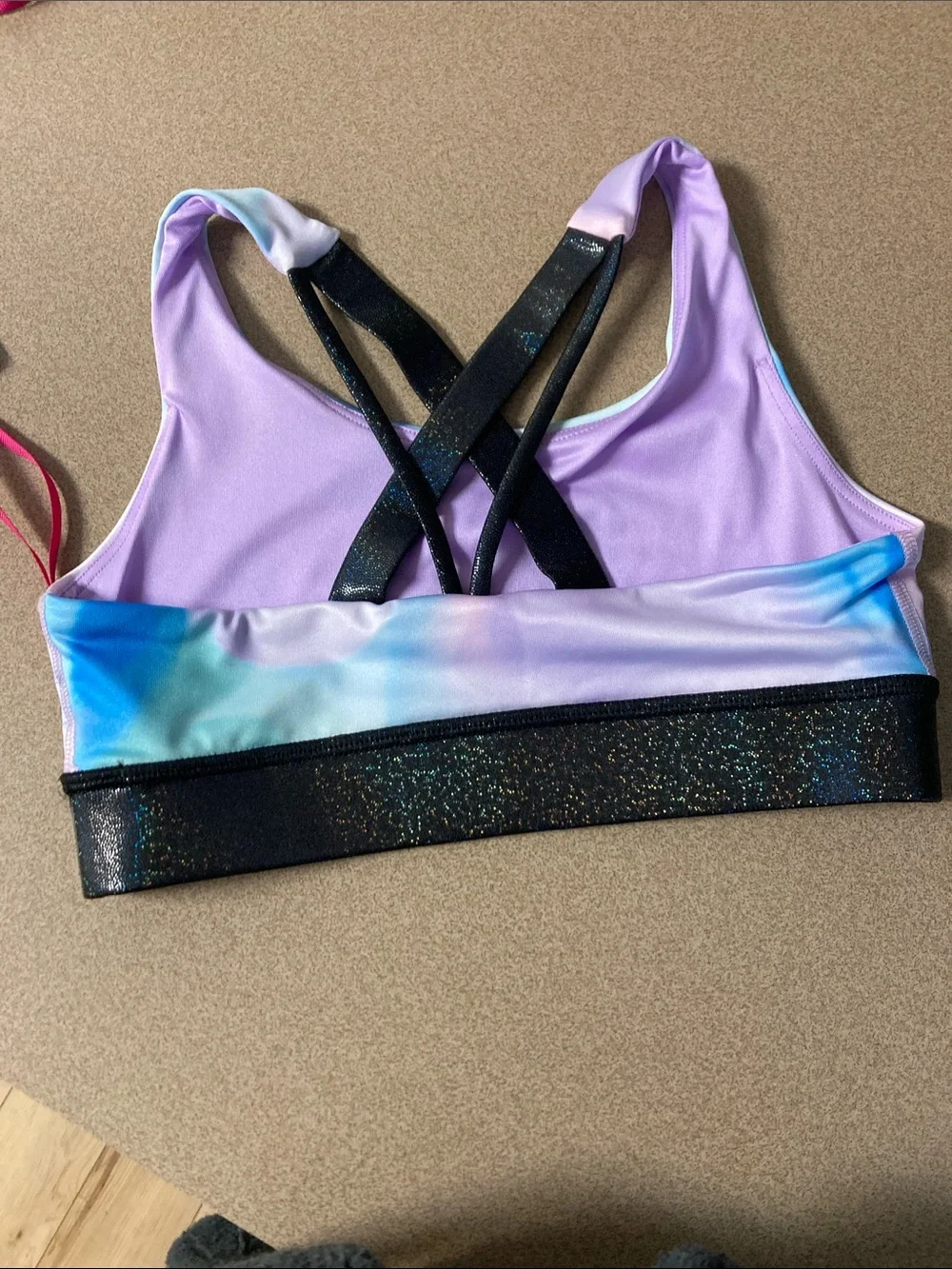 Justice Tie-Dye Sports Bra with Glitter Logo Band - Pink Blue Purple