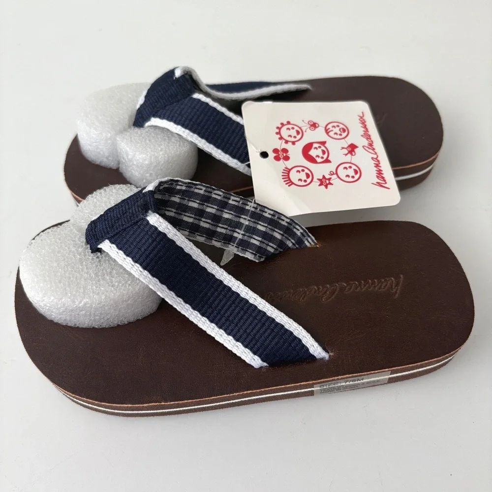 Hanna Andersson Kids Brown Thong Sandals With‎ Striped Straps, Size 7/8M, New