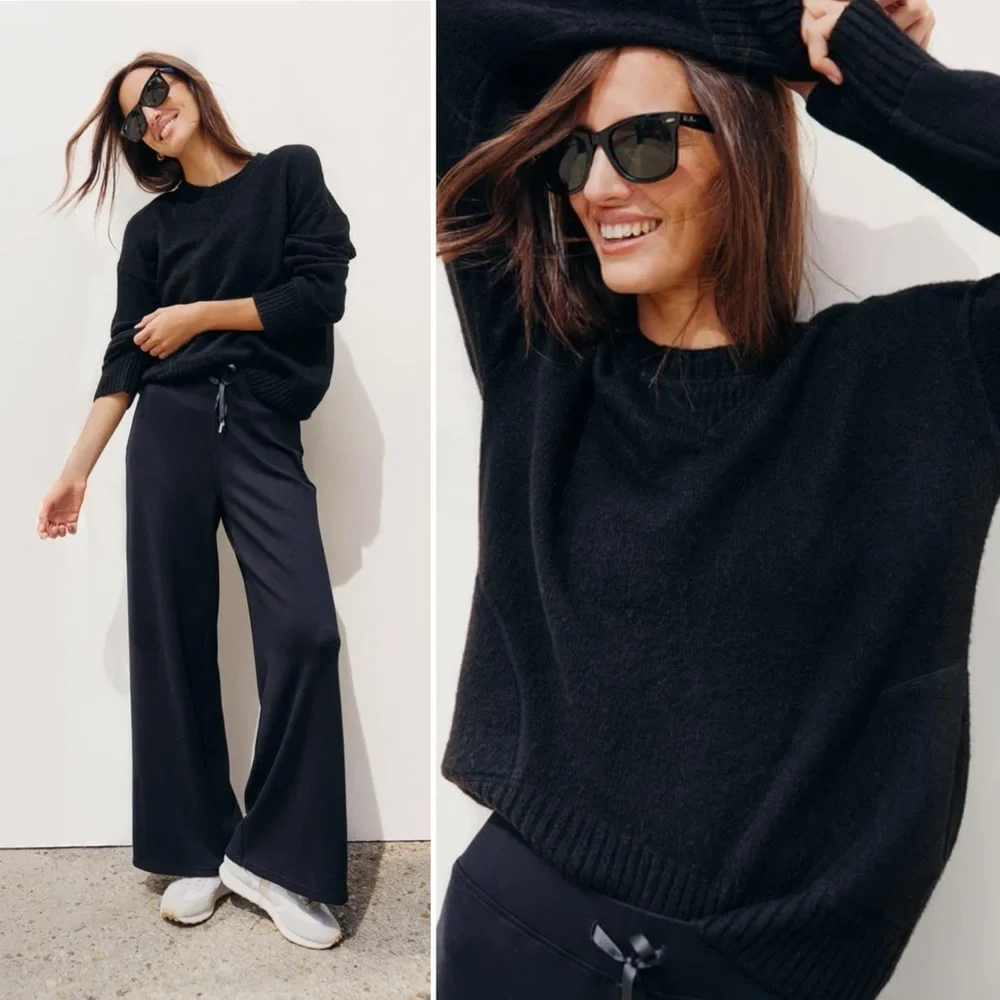 Tuckernuck Faris Pullover Sweater Womens XL Comfy Cozy Black Minimalist Chic NWT