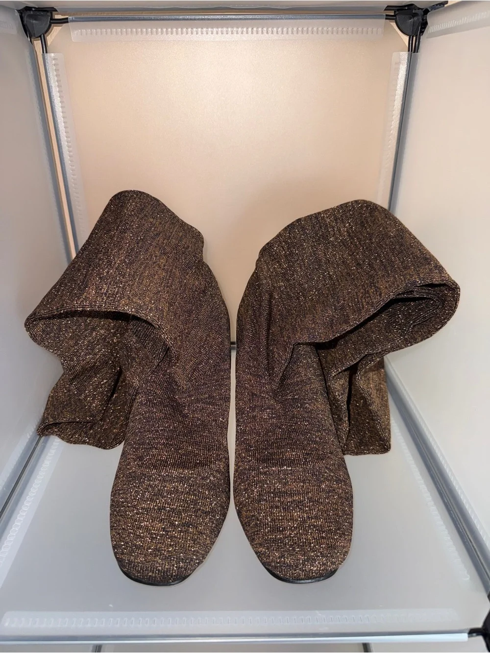 Room of Fashion Sparkle Knit Knee-High Block Heel Boots Brown Size 8.5 New