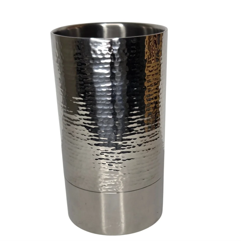 Crate & Barrel Silver Hammered Graham Metal Wine Bottle Chiller‎ Cooler