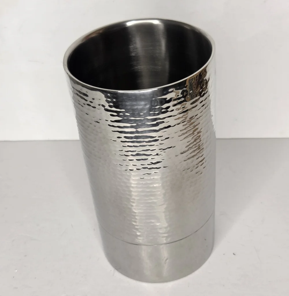 Crate & Barrel Silver Hammered Graham Metal Wine Bottle Chiller‎ Cooler