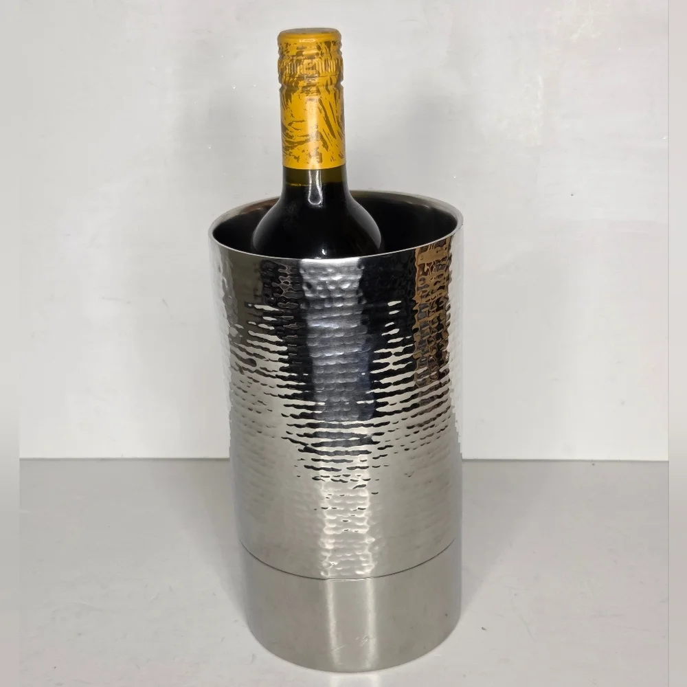 Crate & Barrel Silver Hammered Graham Metal Wine Bottle Chiller‎ Cooler