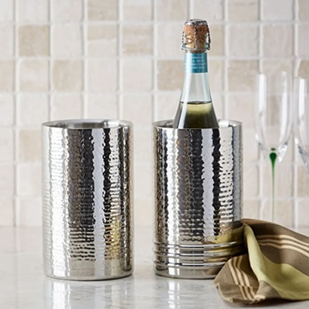 Crate & Barrel Silver Hammered Graham Metal Wine Bottle Chiller‎ Cooler