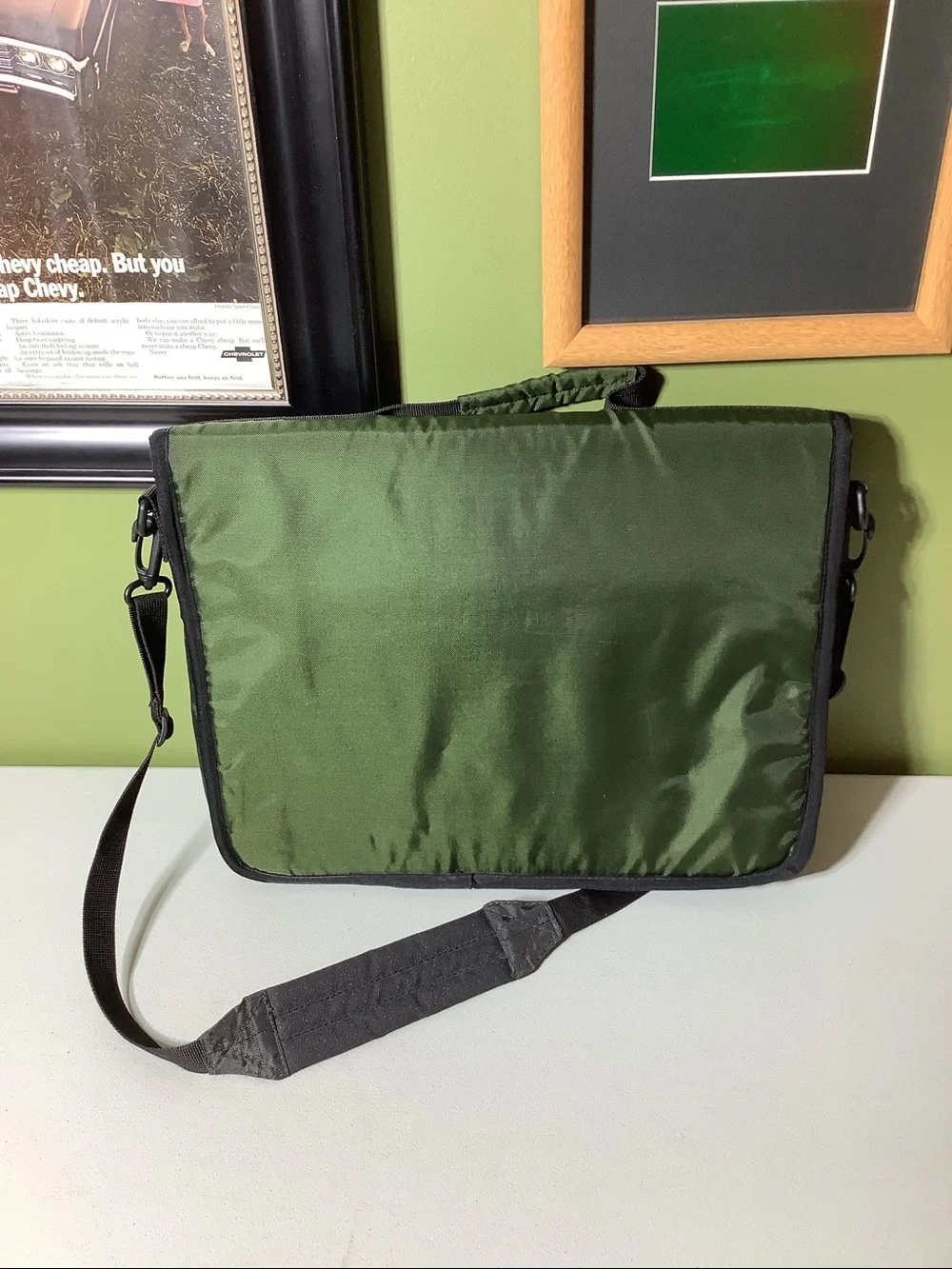 Eddie Bauer olive green nylon laptop bag