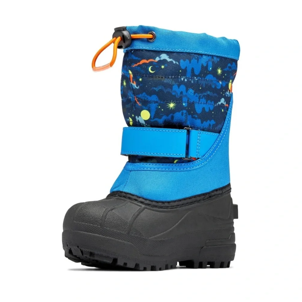 nwt Columbia Youth Powderbug Plus II Print Boot in Blue Black Size 6 & 7 Toddler