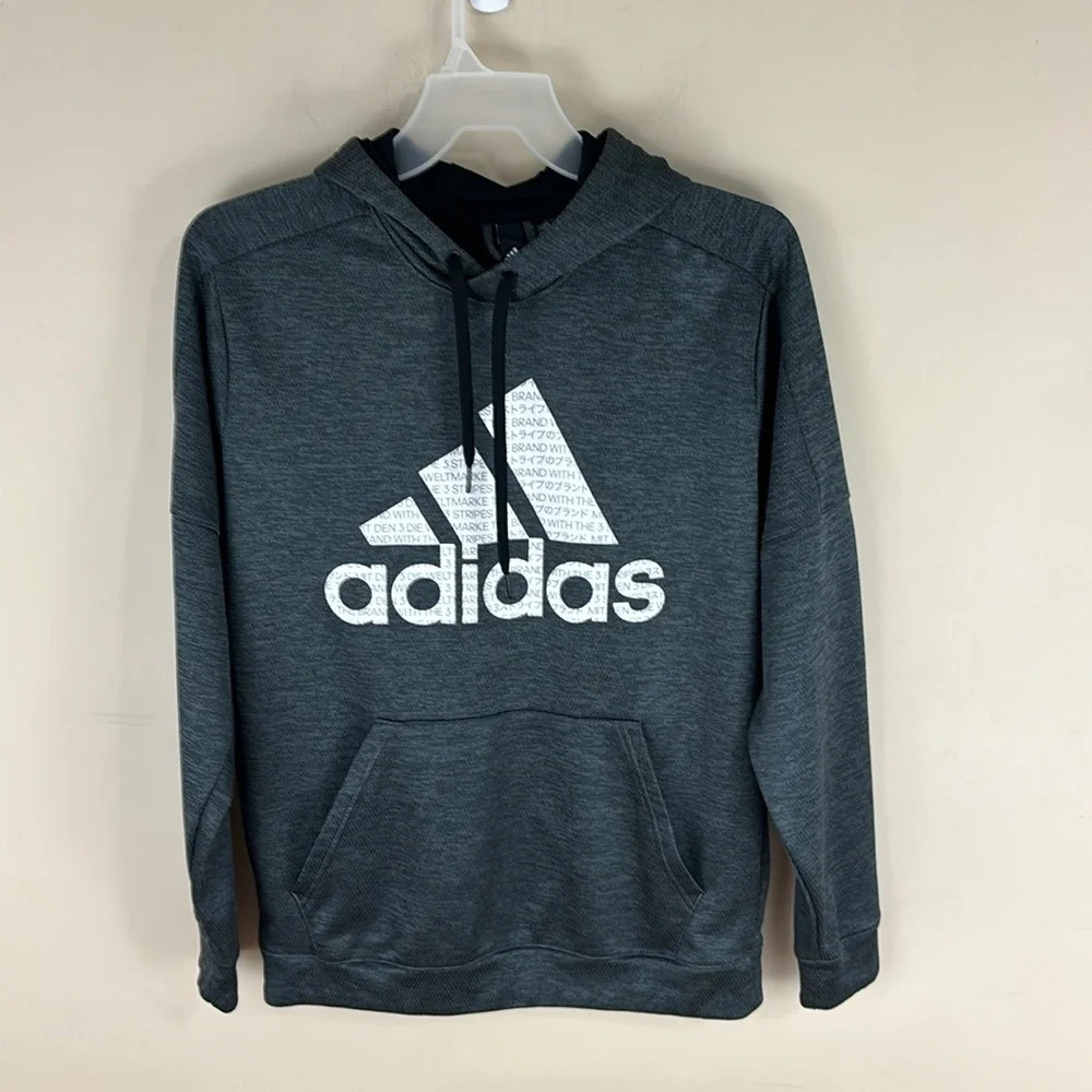 Adidas Gray Performance Hoodie Hooded Sweatshirt Size Large