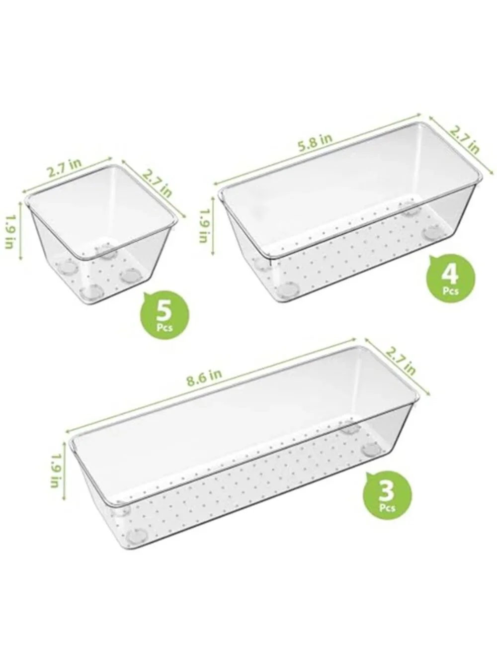 Clear Drawer Organizer Set Plastic Storage Trays Kitchen Desk Makeup Dividers