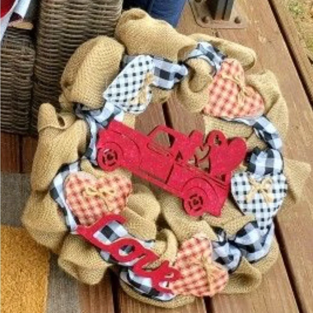 ❤️ 20” Red Truck Christmas Door Handmade Wreath