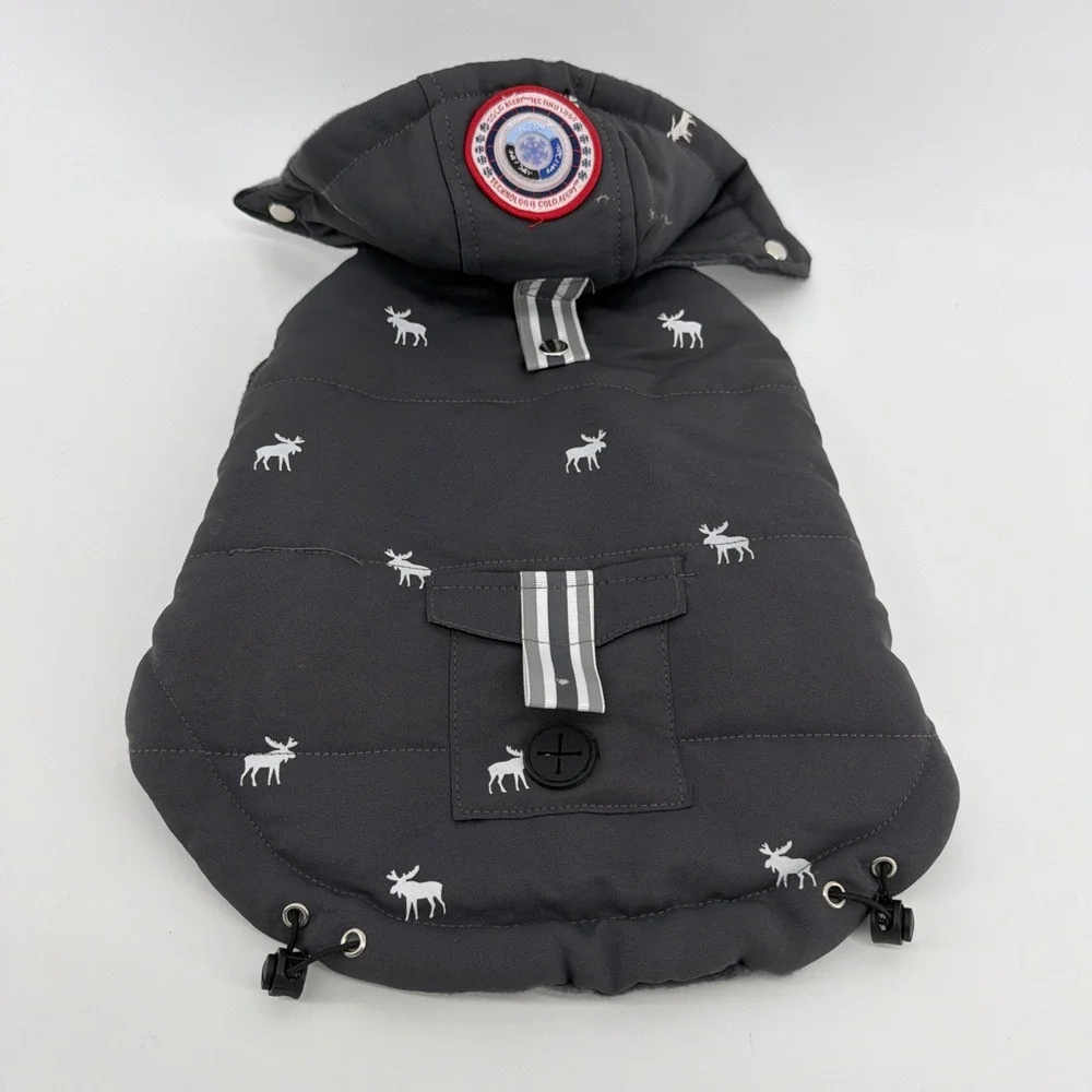 LuvGear Reversible Gray, Plaid Flannel Moose Puppy/Dog Coat/Jacket‎ Size SM